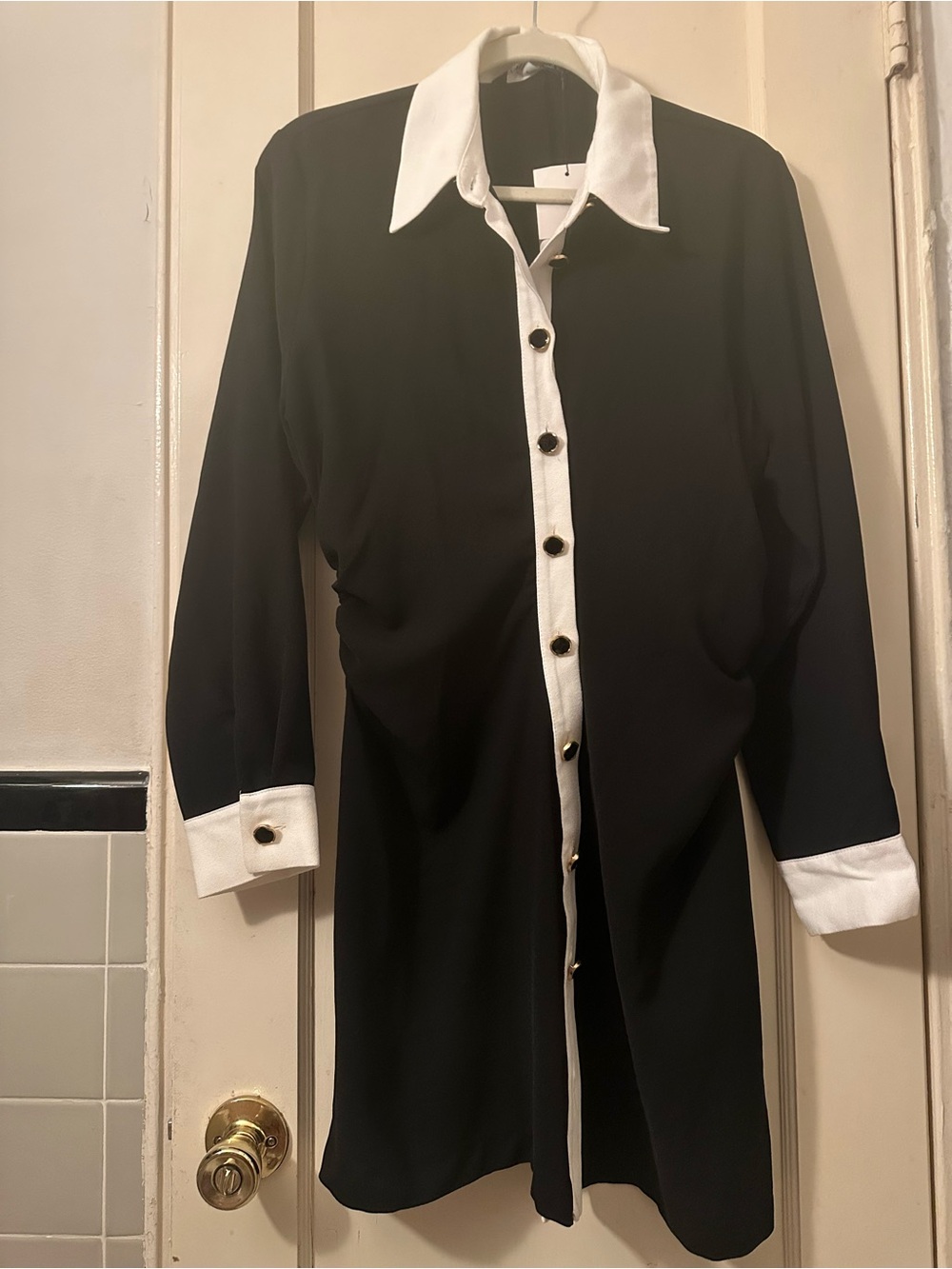 Zara Black Tunic Shirt Dress with White Collar and Cuffs